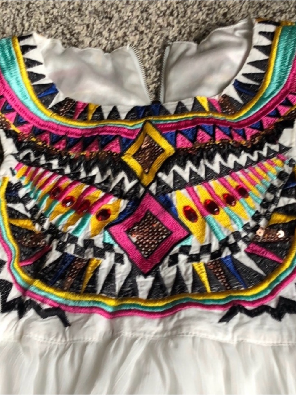 SHEIN White Maxi Dress with Multicolor Embroidered Tribal Yoke